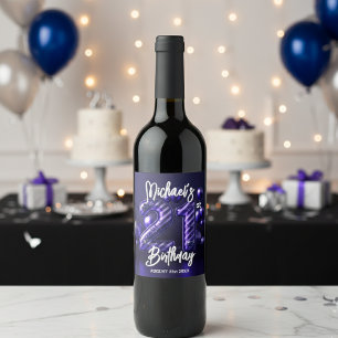 Luxe Glam Lila Glitzer Streifen 21. Geburtstag Weinetikett