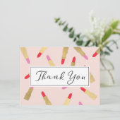 Luxe Glam Lipstick-Muster auf Pink Danke-Karte Dankeskarte (Stehend Vorderseite)