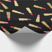 Luxe Glam Lipstick-Muster auf Schwarz Geschenkpapier (Ecke)