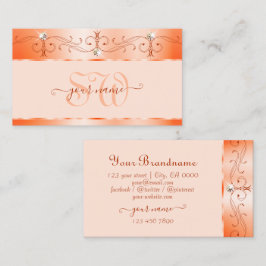 Luxe Glam Peach Verziert Sparkling Jewels Monogram Visitenkarte