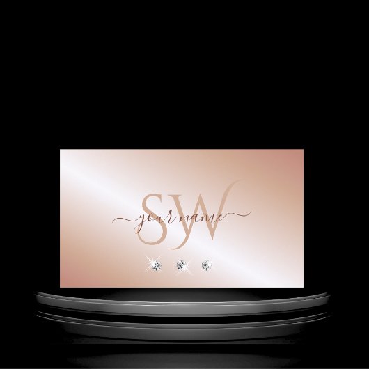 Luxe Glam Rose Gold Sparkling Diamonds Monogram Visitenkarte