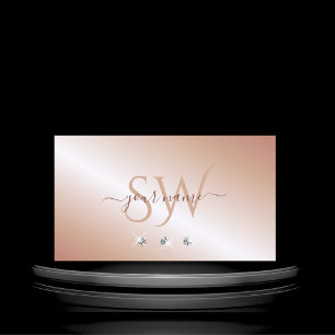 Luxe Glam Rose Gold Sparkling Diamonds Monogram Visitenkarte