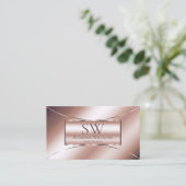 Luxe Glam Rose Golden Chic mit Monogramm und Foto Visitenkarte (Stehend Vorderseite)