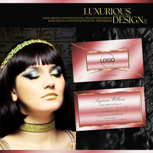 Luxe Glam Ruby Red mit Gold Dekoration und Logo Mo Visitenkarte