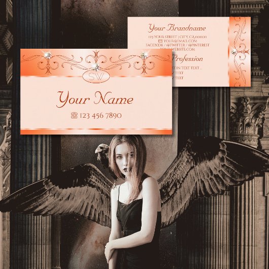 Luxe Glam Salmon Verziert Sparkling Jewels Initial Visitenkarte