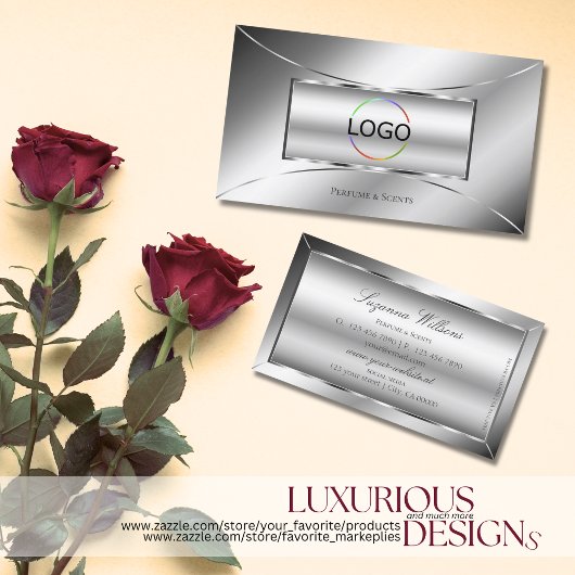Luxe Glam Silver Glamour Dekor Stilvoll mit Logo Visitenkarte