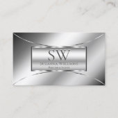 Luxe Glam Silver Glamour mit Monogramm und Foto Visitenkarte (Vorderseite)
