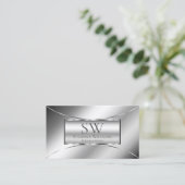 Luxe Glam Silver Glamour mit Monogramm und Logo Visitenkarte (Stehend Vorderseite)