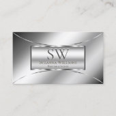 Luxe Glam Silver Glamour mit Monogramm und Logo Visitenkarte (Vorderseite)