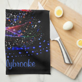 Luxe Glittery Navy Xmas Tree Name Küche Handtücher (Viertel Falte)