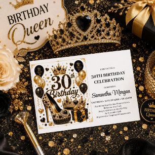 Luxe Gold Black Glitzer 30. Geburtstagseinladung D Einladung