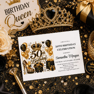 Luxe Gold Black Konfetti 50. Geburtstagsfeier Einladung