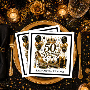Luxe Gold Black Konfetti 50. Geburtstagsfeier Serviette