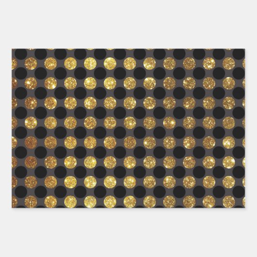 Luxe Gold Black Polka Fan Patterns Glitzer Geschenkpapier Set (Vorderseite)