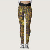Luxe Gold Black Zickzack Imitate Glitzer Glam Leggings (Vorderseite)