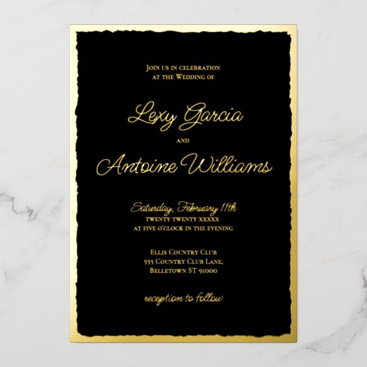 Luxe Gold Bold Black Wedding Einladung (Vorderseite)