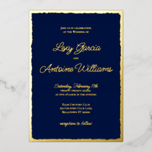 Luxe Gold Bold Navy Blue Wedding Einladung