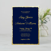 Luxe Gold Bold Navy Blue Wedding Einladung (Stehend vorne)