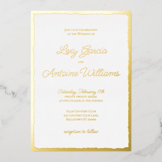Luxe Gold Bold White Wedding Einladung (Vorderseite)