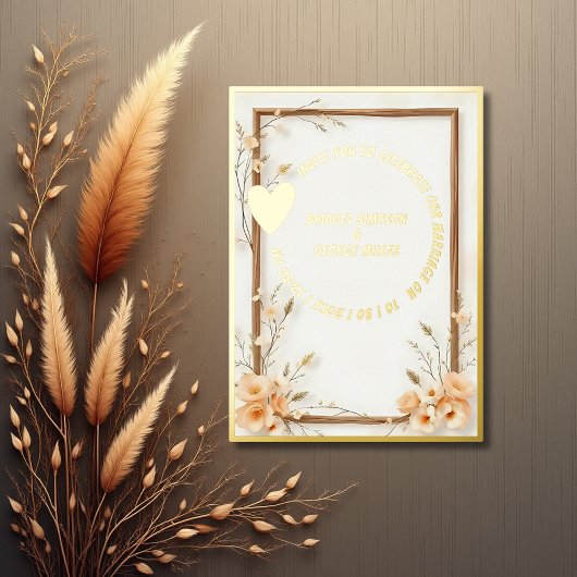 Luxe gold Botanische rustikale Hochzeit Folieneinladung