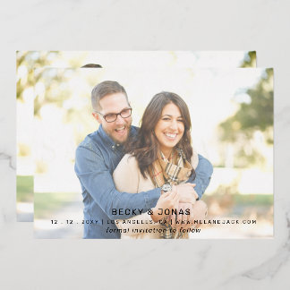 Luxe Gold Calligraphy 2 Fotos Save the Date Foil Folieneinladung