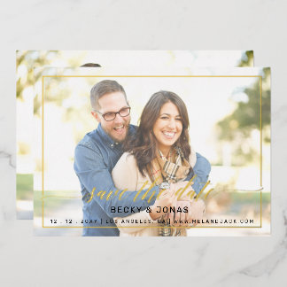 Luxe Gold Calligraphy 2 Fotos Save the Date Folieneinladung