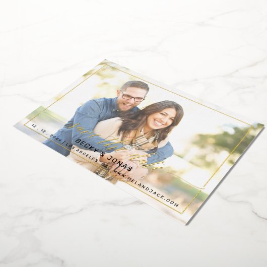 Luxe Gold Calligraphy 2 Fotos Save the Date Folieneinladung (Gedreht)