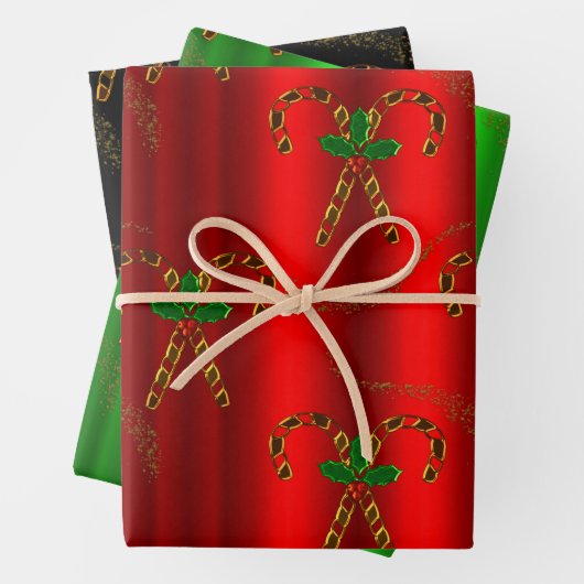 Luxe Gold Candy Canes und Holly Christmas Geschenkpapier Set (Beispiel)