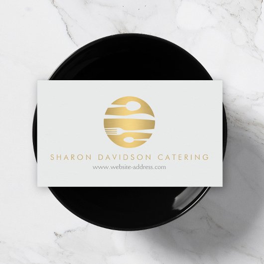 Luxe Gold Catering Logo Restaurant Light Grau Visitenkarte