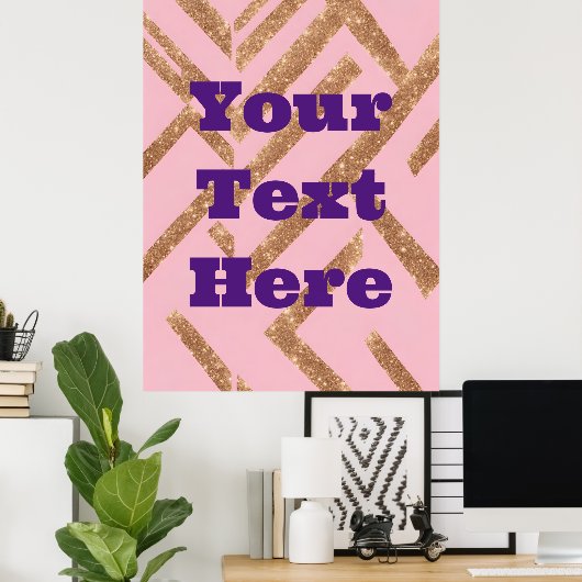 Luxe Gold Custom Text Zigzag Pink AI Art Poster (Heimbüro)