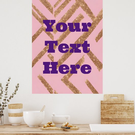 Luxe Gold Custom Text Zigzag Pink AI Art Poster (Küche)