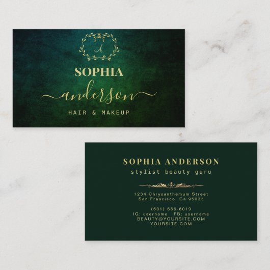 Luxe Gold Dark Texture & Logo Signature Script Bus Visitenkarte (Vorne/Hinten)