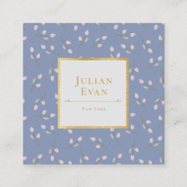Luxe Gold Dusty Blue Blume Pattern Business Card Quadratische Visitenkarte
