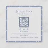 Luxe Gold Dusty Blue Blume Pattern Business Card Quadratische Visitenkarte (Rückseite)