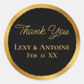 Luxe Gold Edge Black Vielen Dank Namen Hochzeitsda Runder Aufkleber (Vorderseite)