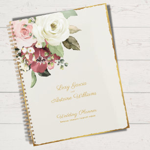 Luxe Gold Edge Mauve Pink White Watercolor Florals Planer