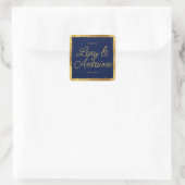Luxe Gold Edge Navy Blue Wedding Vielen Dank Quadratischer Aufkleber (Tasche)