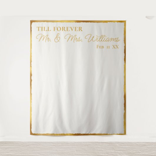 Luxe Gold Edge Off White Mr. Wedding Backdrop Wandteppich (Vorderseite)