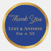Luxe Gold Edge Royal Blue Vielen Dank Namen Datum Runder Aufkleber (Vorderseite)