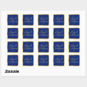 Luxe Gold Edge Royal Blue Wedding Vielen Dank Quadratischer Aufkleber (Blatt)