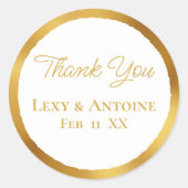 Luxe Gold Edge White Vielen Dank Namen Hochzeitsta Runder Aufkleber (Vorderseite)