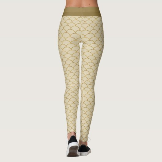 Luxe Gold Fan Muster Mermaid Imitate Glitzer Glam Leggings (Rückseite)