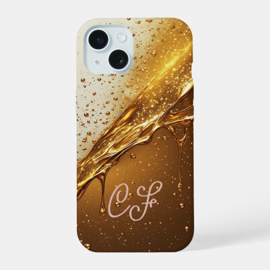 💛 Luxe Gold Flow Case Glänzende Flüssigkeitströpf iPhone 15 Hülle (Rückseite)