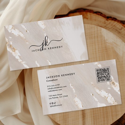 Luxe Gold Foil Elegant Script QR Code Social Media Visitenkarte