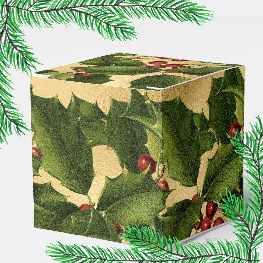 Luxe Gold Foil, Green Holly, Red Berries Fevor Box Geschenkschachtel
