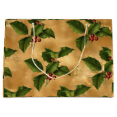 Luxe Gold Foil, Green Holly, Red Berries Große Geschenktüte (Vorderseite)