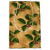 Luxe Gold Foil, Green Holly, Red Berries Mittlere Geschenktüte (Vorderseite)