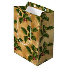Luxe Gold Foil, Green Holly, Red Berries Mittlere Geschenktüte