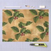 Luxe Gold Foil, Green Holly, Red Berries Seidenpapier (Handwerk)