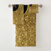 Luxe Gold Glitzer Sparkle Custom Mit Monogramm Badhandtuch Set (Insitu)